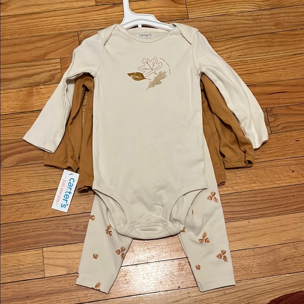 Carter's Cream and Brown Floral 3 Piece Set